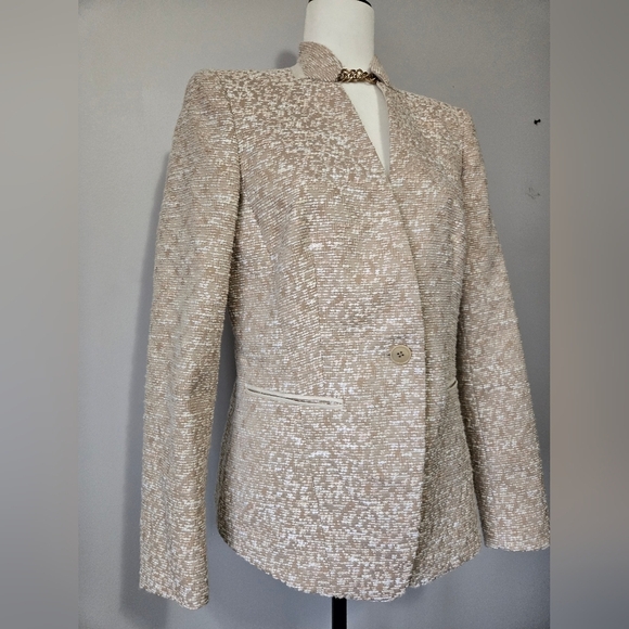 LAFAYETTE 148 Tan And Cream Knit Tweed Blazer. Size 8 - Picture 2 of 14